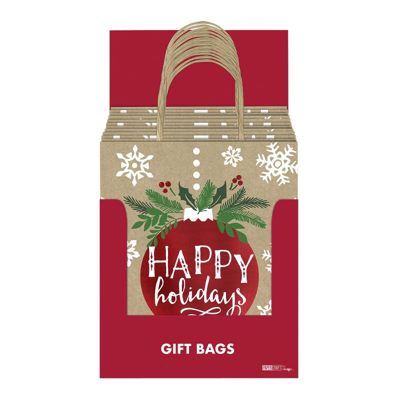 Hometown Holidays 69642 Kraft Gift Bag, 5.1 in W, 11 in H, Paper, Foil