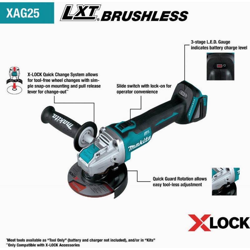Makita 18V Brushless X-LOCK Cordless Angle Grinder- Tool Only