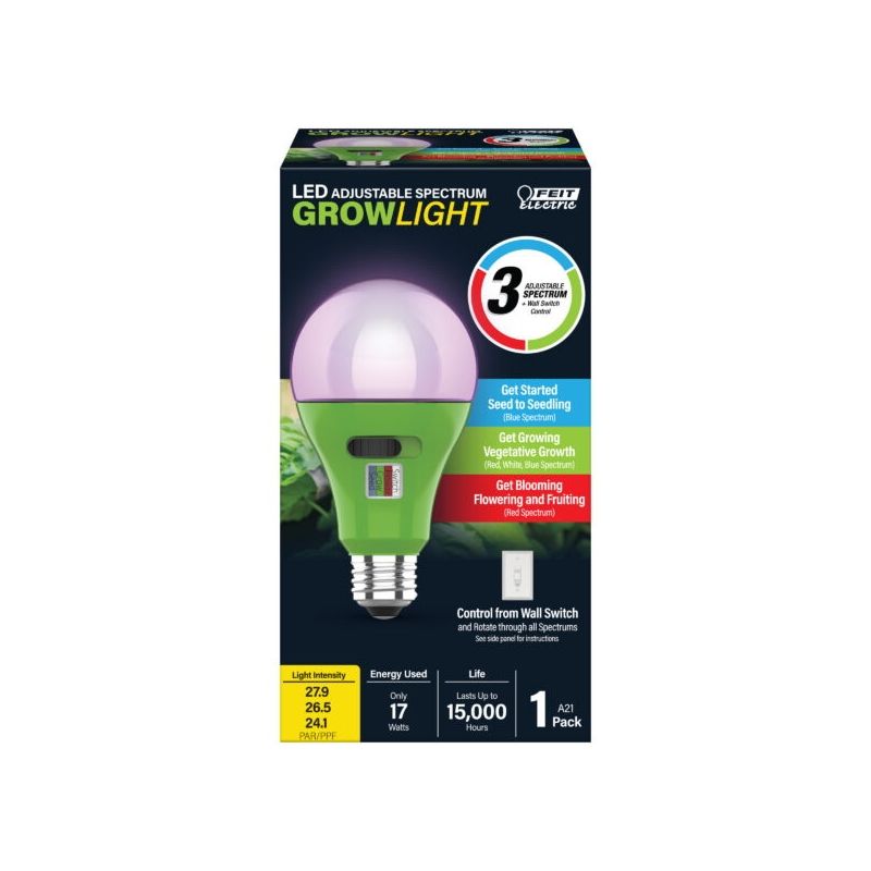 Feit Electric A21/ADJ/GRW/LED/HDRP Adjustable Spectrum Grow Light 0.145 A, 120 VAC, 17 W, LED Lamp