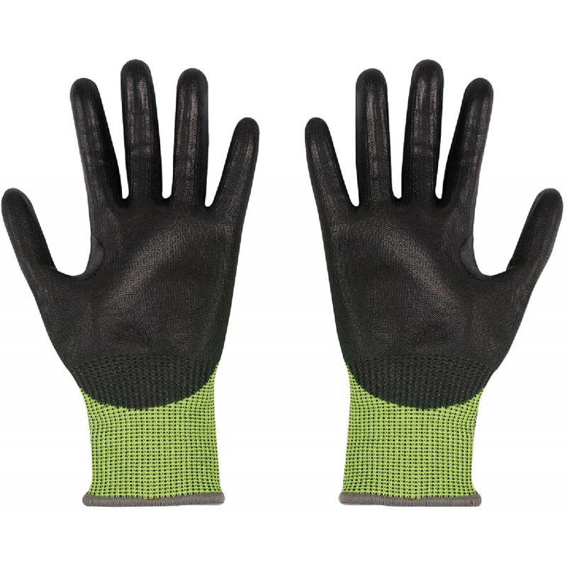 Milwaukee High Vis Polyurethane Coated Cut Level 4 Work Glove M, Hi Vis Yellow &amp; Black