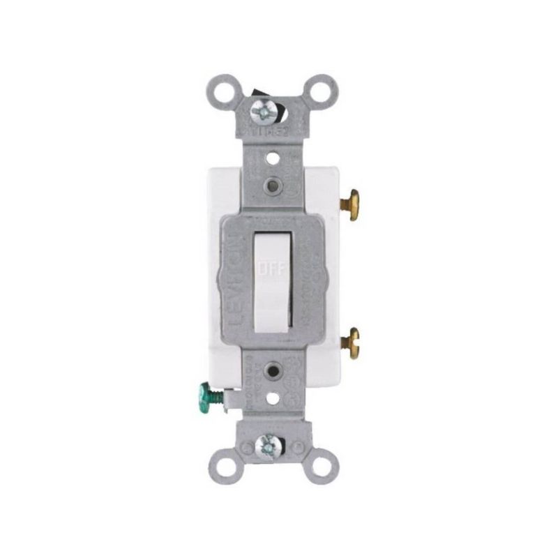 Leviton S08-CS120-2WS Toggle Switch, 20 A, 120/277 V, Screw, Side Wired Terminal, Thermoplastic Housing Material White