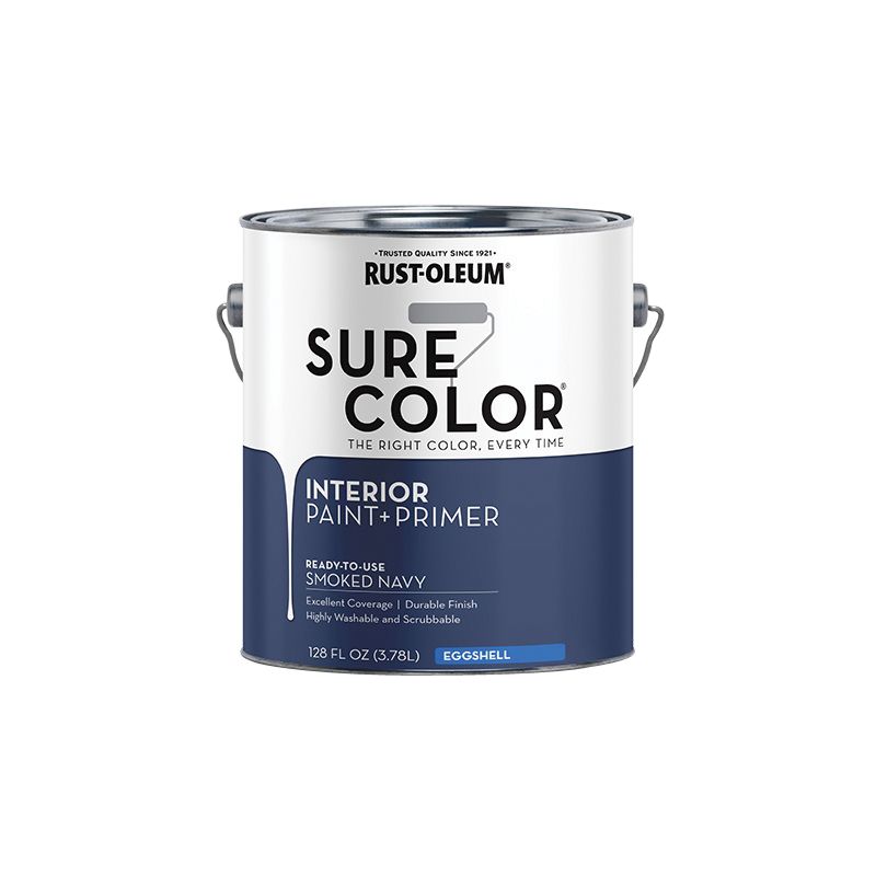Rust-Oleum Sure Color 380226 Interior Wall Paint, Eggshell, Smoked Navy, 1 gal, Can, 400 sq-ft Coverage Area Smoked Navy
