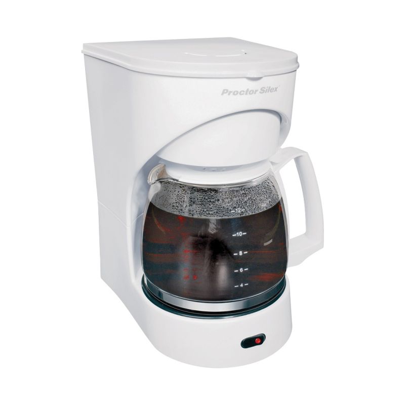 Proctor Silex 43501Y Coffee Maker, 12 Cups Capacity, 900 W, Glass, White, Automatic Control 12 Cups, White