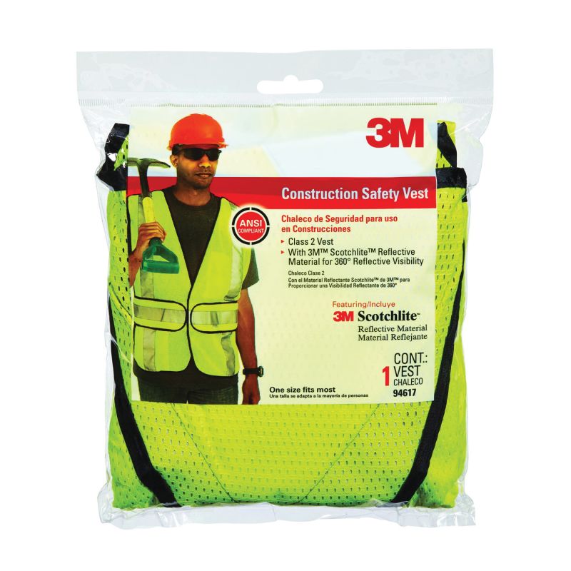 3M TEKK Protection 94617-80030T Reflective Safety Vest, One-Size, Fabric, Fluorescent Yellow One-Size, Fluorescent Yellow