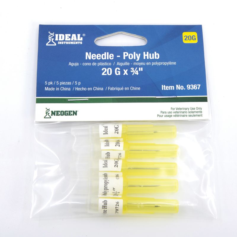 Neogen 9367 Hub Needle, 20 ga, 3/4 in L Yellow