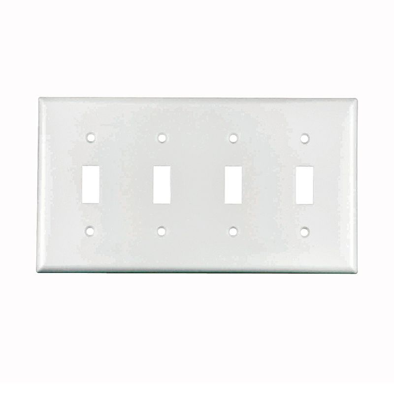 Eaton Wiring Devices 2154W-BOX Wallplate, 4-1/2 in L, 8.19 in W, 4 -Gang, Thermoset, White, High-Gloss White