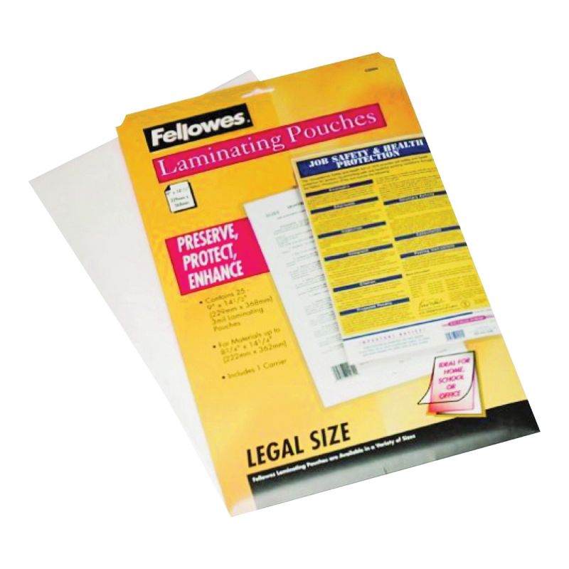 Centurion Fellowes 52006 Laminating Pouch, 8-1/2 in L, 14 in W, 3 mil Thick, Clear Clear