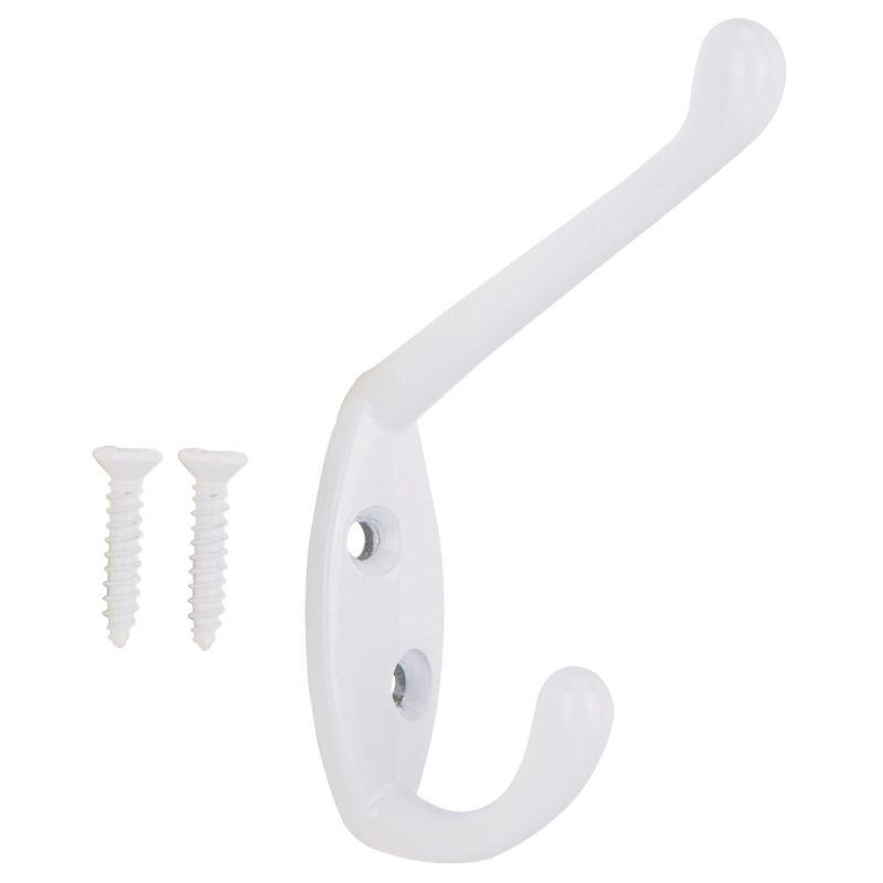 ProSource H6172168W-BC3L-PS Coat and Hat Hook, 22 lb, 2-Hook, 1-1/64 in Opening, Zinc White