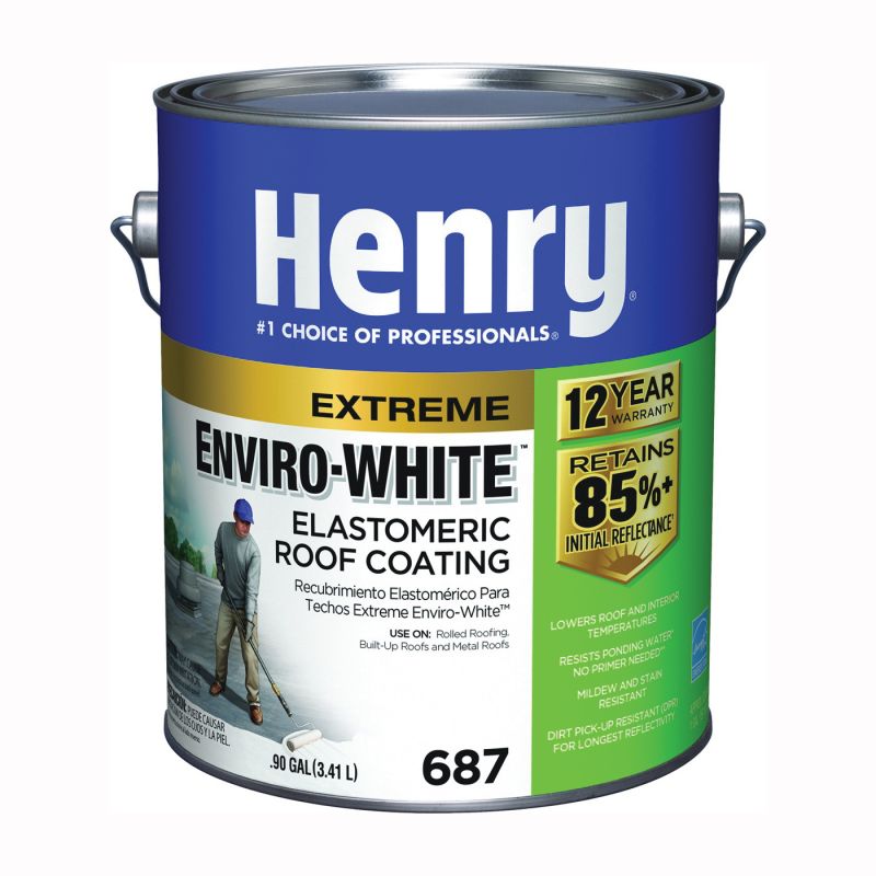 Henry HE687046 Elastomeric Roof Coating, White, 0.9 gal Can, Cream White