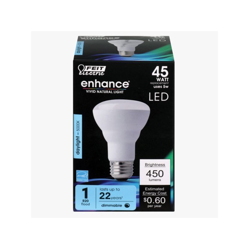 Feit Electric R20DM/950CA LED Bulb, Flood/Spotlight, R20 Lamp, 45 W Equivalent, E26 Lamp Base, Dimmable, Daylight Light