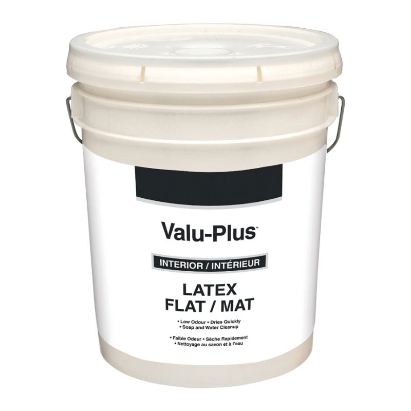 Valspar Value-Plus 257-5GAL Interior Paint, Flat Sheen, Dover White, 5 gal, Pail, 350 to 400 sq-ft Coverage Area Dover White