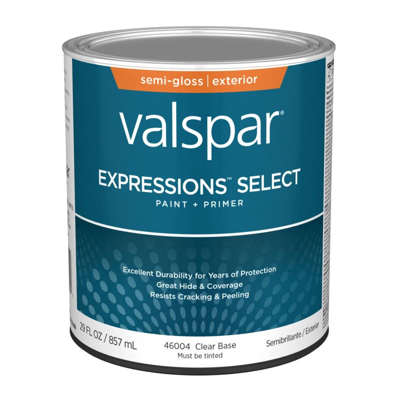 Valspar Expressions Select 4600 05 Latex Paint, Acrylic Base, Semi-Gloss, Clear Base, 1 qt Clear Base