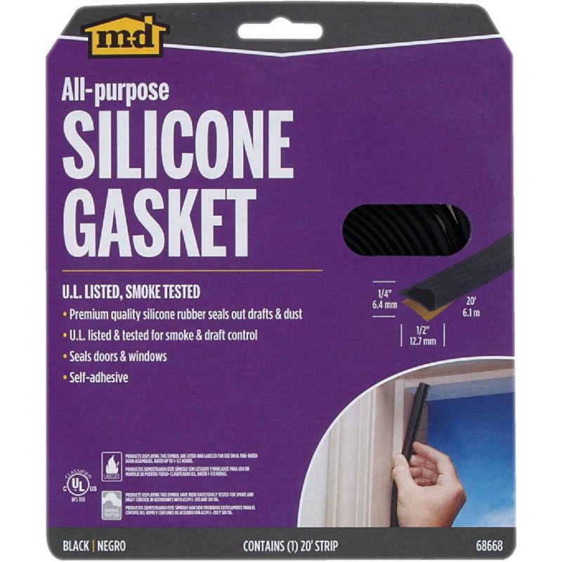 M-D Silicone Weatherstrip Gasket 1/2 In. W. X 1/4 In. H. X 20 Ft. L., Black