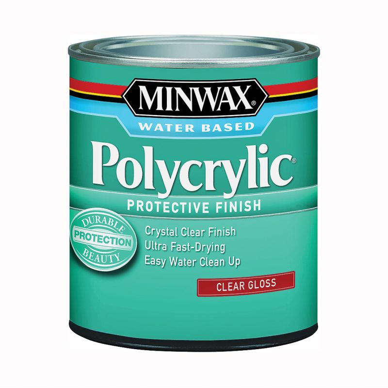 Minwax Polycrylic 255554444 Protective Finish Paint, Gloss, Liquid, Crystal Clear, 0.5 pt, Can Crystal Clear