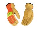Kinco 909-L Reflective Gloves, Men&#039;s, L, Keystone Thumb, Easy-On Cuff, Nylon Back, Gold/Hi-Vis Orange L, Gold/High-Visibility Orange