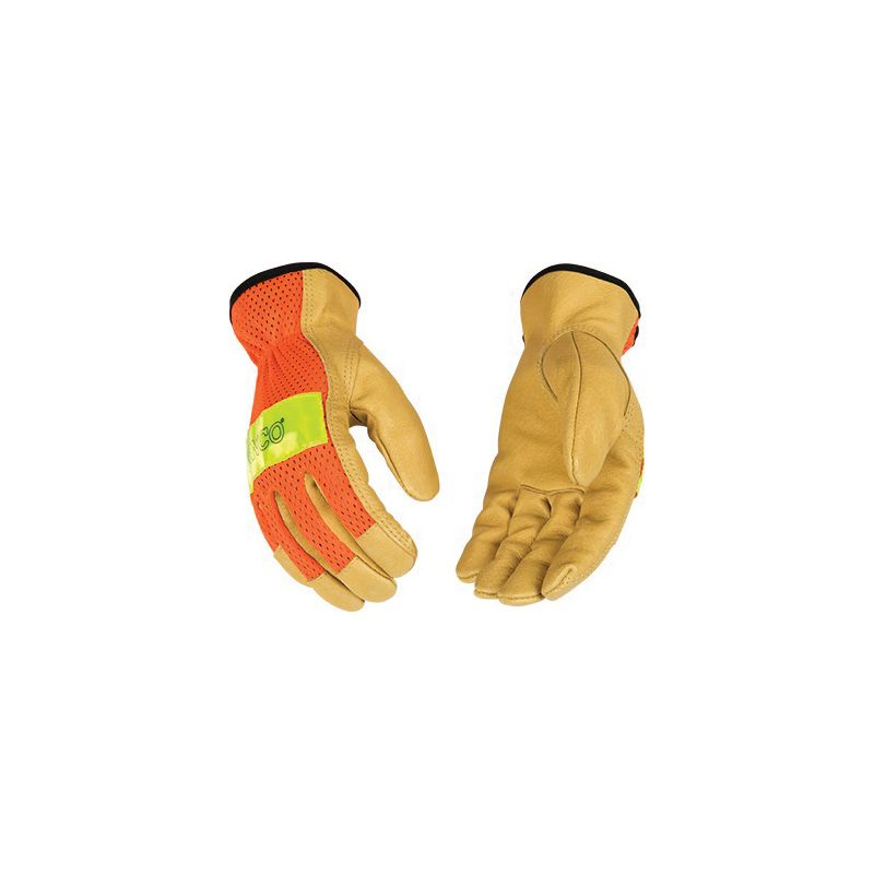 Kinco 909-L Reflective Gloves, Men&#039;s, L, Keystone Thumb, Easy-On Cuff, Nylon Back, Gold/Hi-Vis Orange L, Gold/High-Visibility Orange