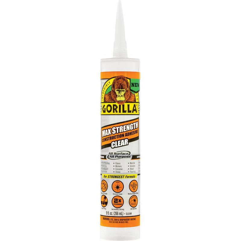Gorilla Clear Max Strength Construction Adhesive Clear, 9 Oz.