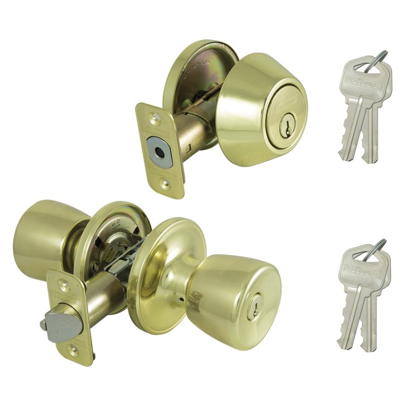ProSource BS721BRA4B Deadbolt and Entry Lockset, Turnbutton Lock, Tulip Design, Polished Brass, 3 Grade, Brass