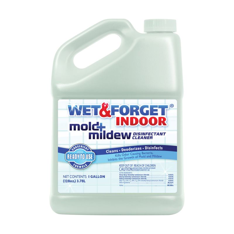 Wet &amp; Forget 802128 Mold and Mildew Disinfectant Cleaner, 128 oz, Liquid, Bland, Clear Clear
