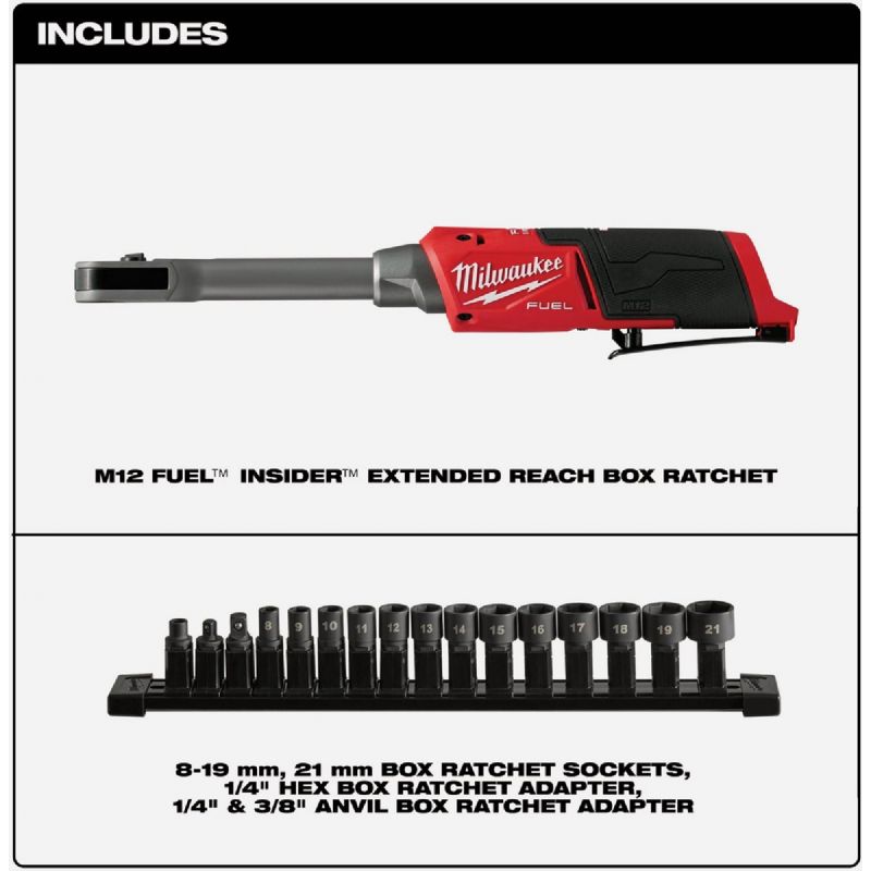 Milwaukee M12 FUEL INSIDER Brushless Extended Reach Cordless Box Ratchet - Tool Only