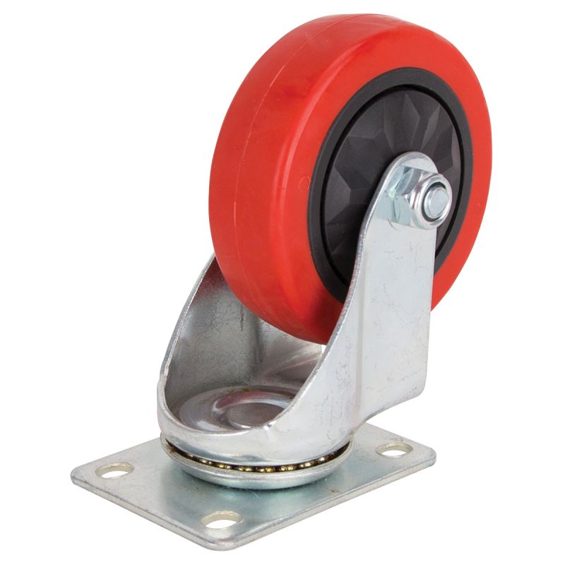 ProSource JC-384-G Swivel Caster, 4 in Dia Wheel, 30 mm W Wheel, PU Wheel, Red, 220 lb, Steel Housing Material Red