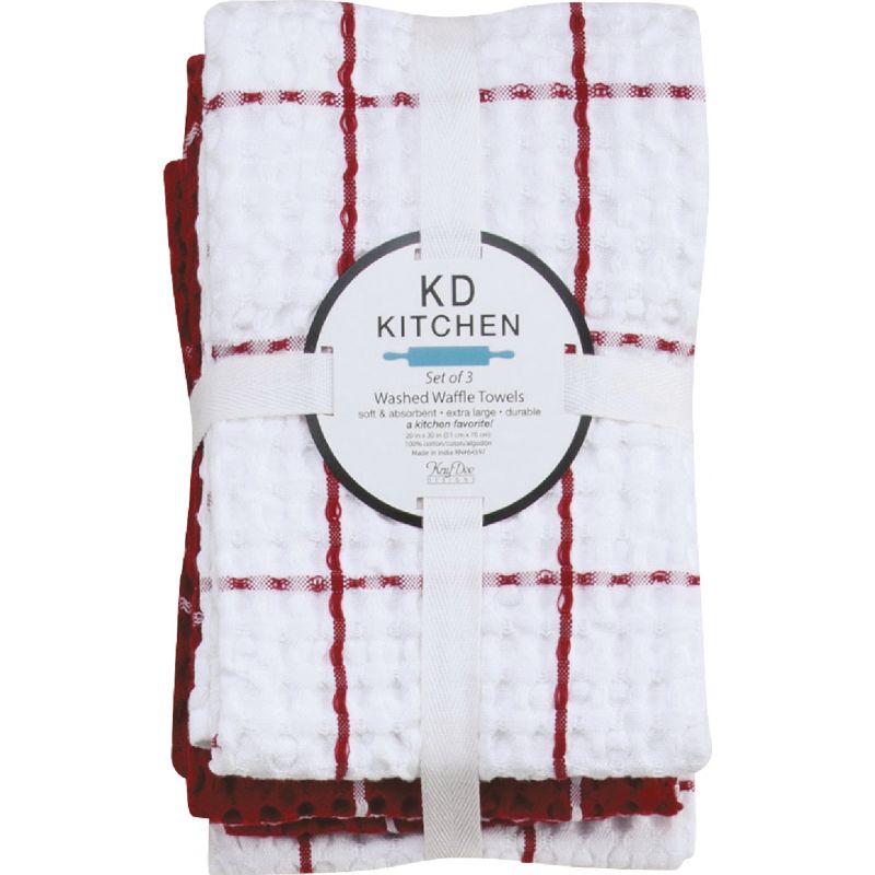 Kay Dee Designs Washed Waffle Kitchen Towel Red (Pack of 2)