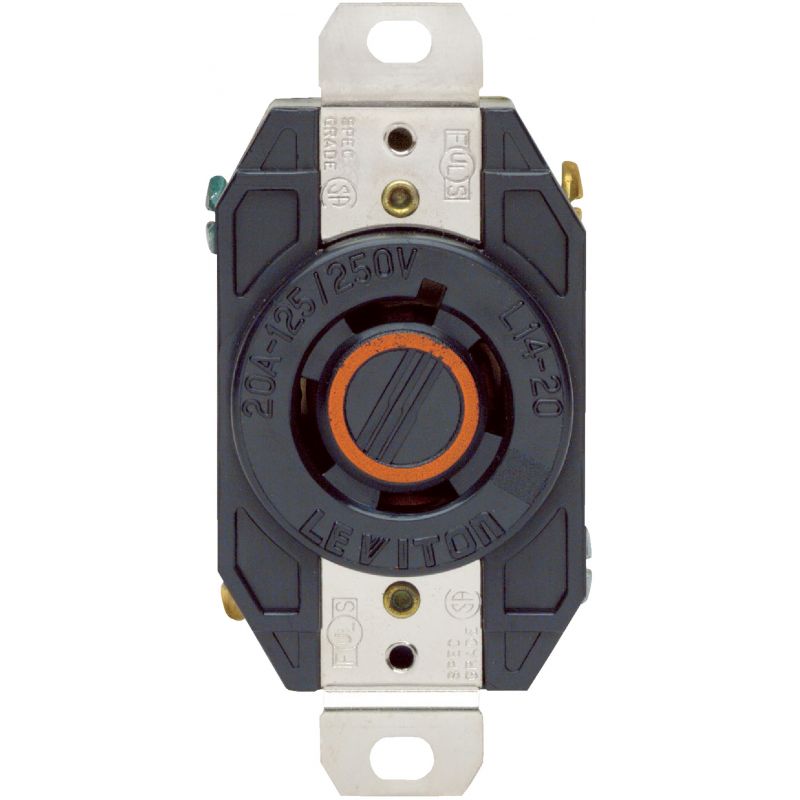 Leviton 20A Locking Outlet Receptacle Black, 20A
