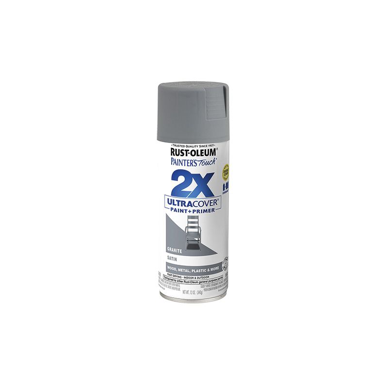 Rust-Oleum Painter&#039;s Touch 2X Ultra Cover 334069 Spray Paint, Satin, Granite, 12 oz, Aerosol Can Granite