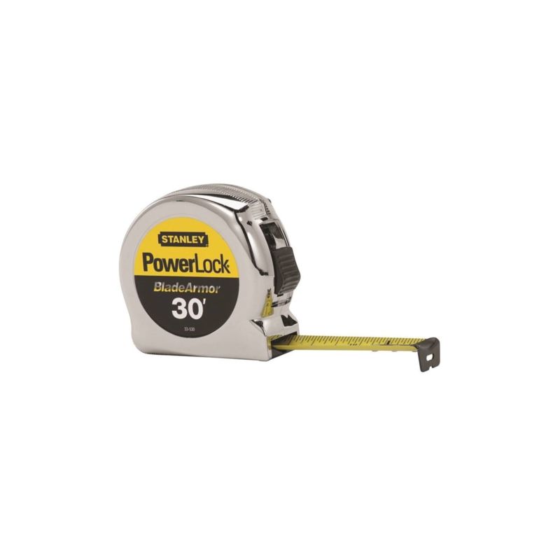 Stanley 33-530 Tape Measure, 30 ft L Blade, 1 in W Blade, Steel Blade, ABS Case, Chrome Case 30 Ft
