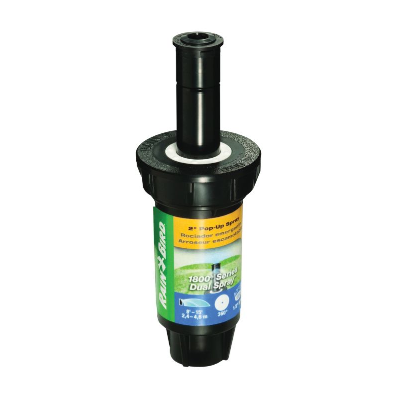Rain Bird 1802FDS Spray Head Sprinkler, 1/2 in Connection, FNPT, 8 to 15 ft, Plastic Black