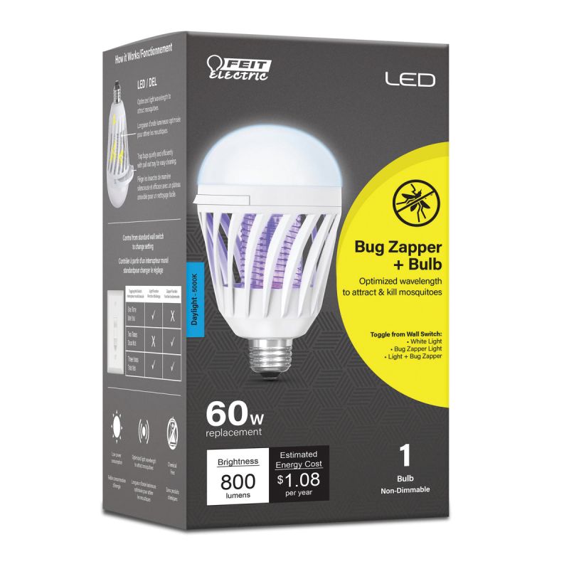 Feit Electric C60/950CA/BZ/LED Bug Zapper and Light Bulb, 9 W, Cylinder Bulb, E26 Base, LED Lamp, 800