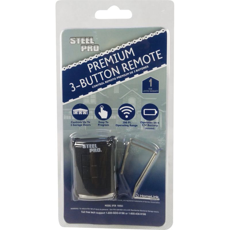Steel Pro 3-Button Garage Door Opener Remote Black