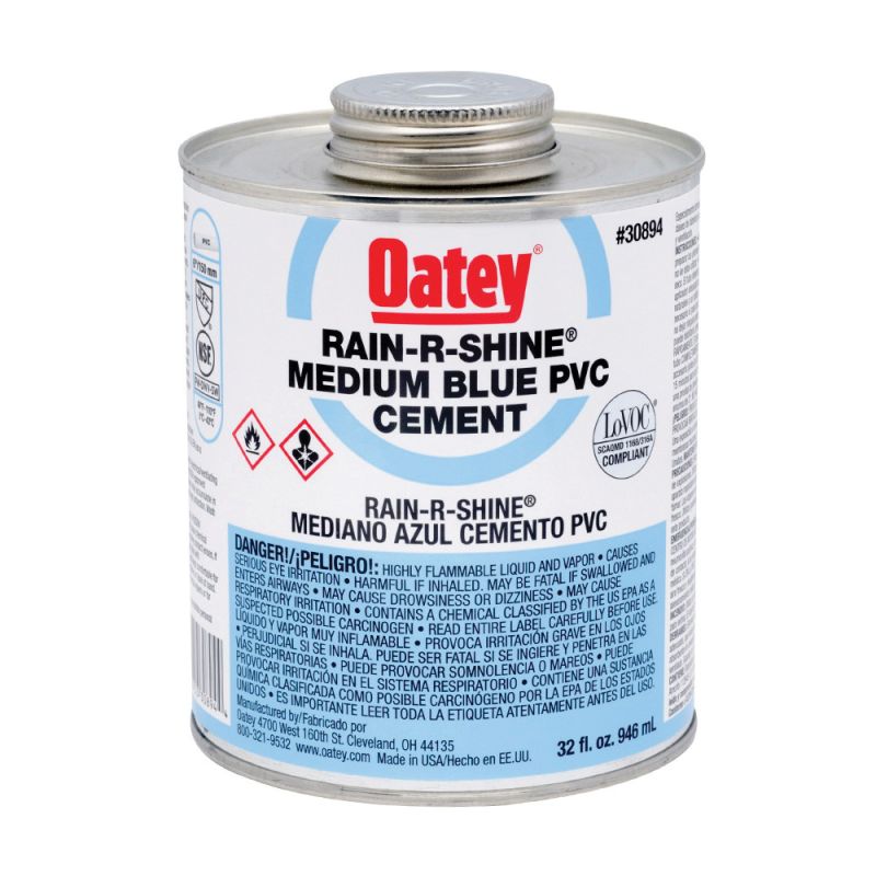Oatey 30894 Solvent Cement, 32 oz Can, Liquid, Blue Blue
