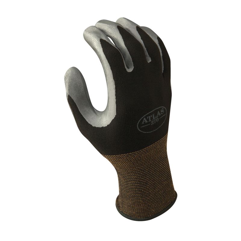 Showa 370BM-07.RT Protective Gloves, M, Knit Wrist Cuff, Nitrile, Black/Gray M, Black/Gray