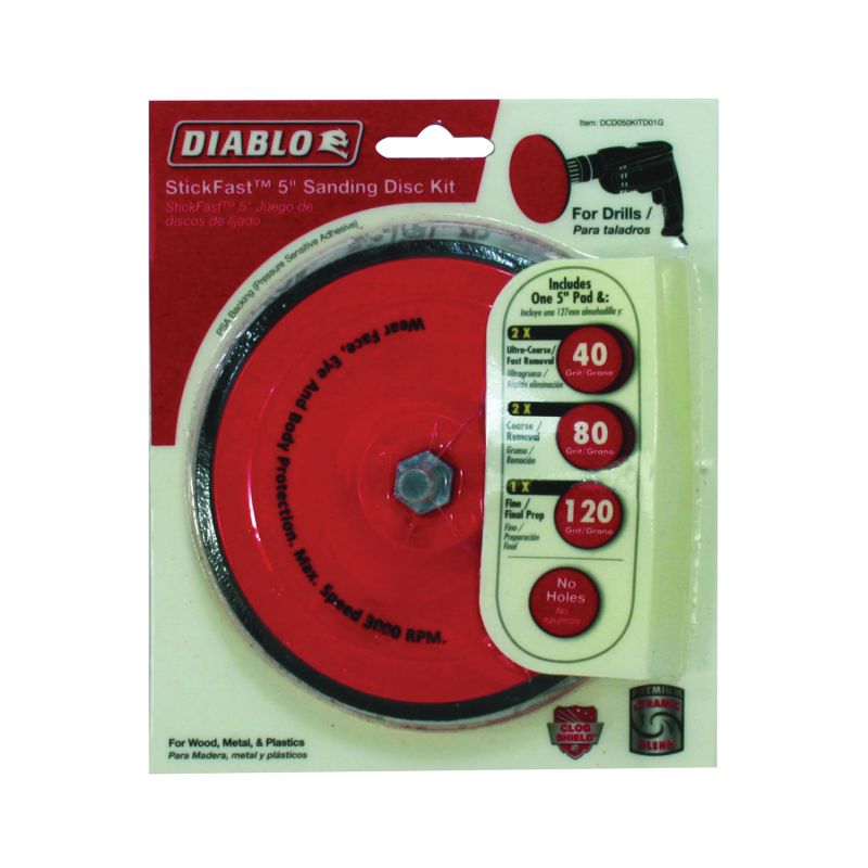 Diablo DCD050KITD01G Sanding Disc Kit, 5 in Dia, 40, 80, 120 Grit, Ceramic Abrasive