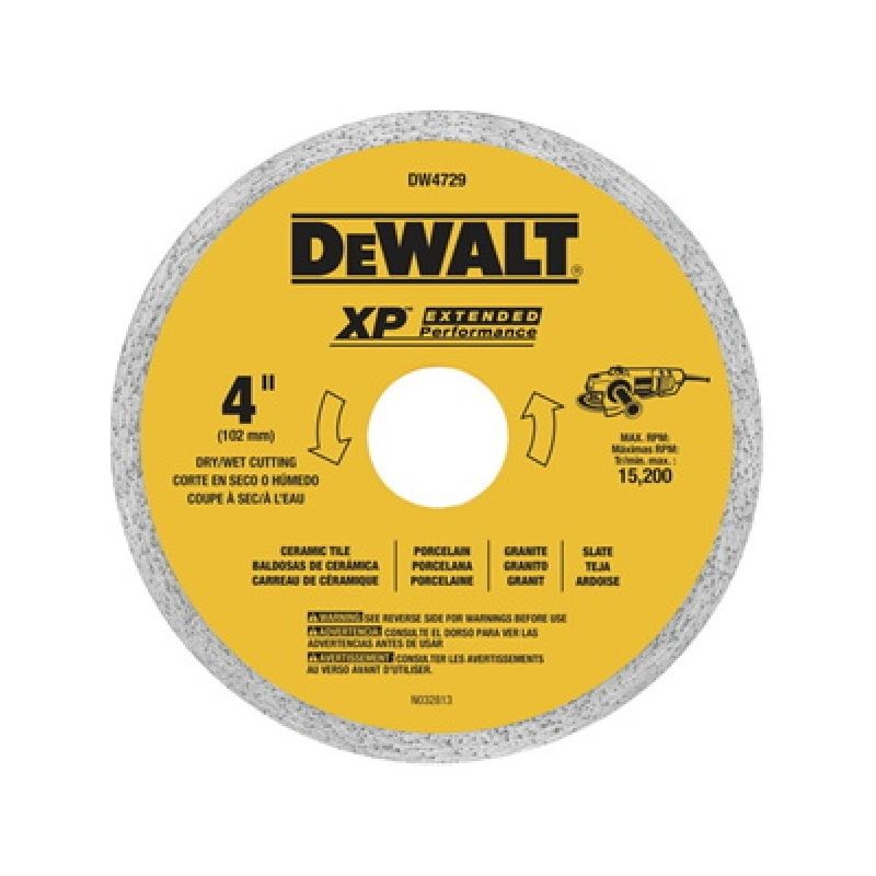DeWALT XP DW4729 Blade, 4 in Dia, #20 Arbor, Continuous Rim Yellow