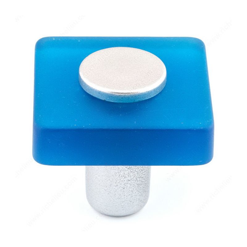 Richelieu BP122503478 Cabinet Knob, 1-1/32 in Projection, Plastic 1-3/16 In L X 1-3/16 In W, Frosted Blue, Eclectic