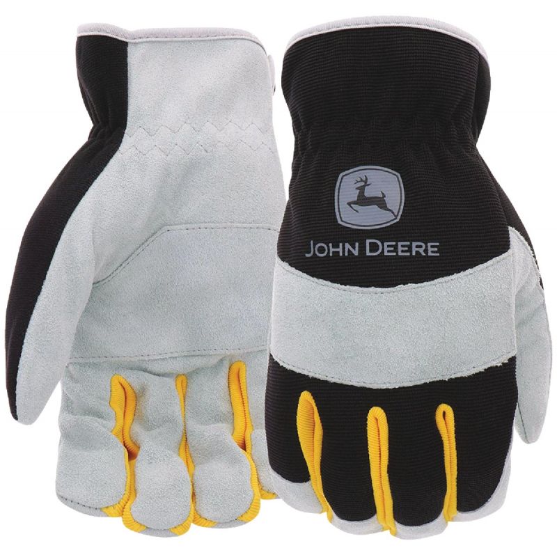 John Deere Split Leather Work Gloves L, Black &amp; Gray