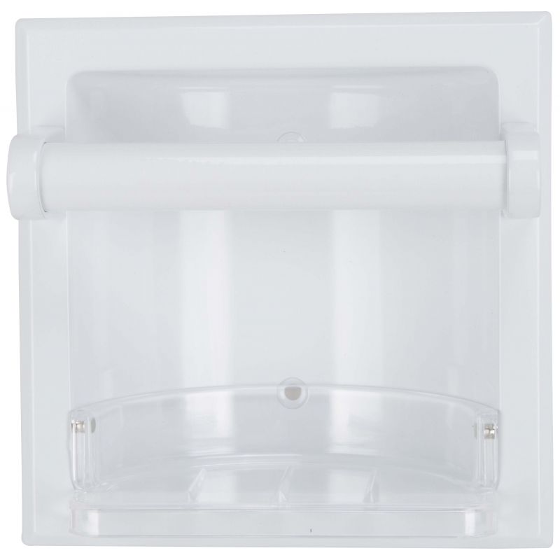 Boston Harbor L770H-51-07 Soap Holder and Grab Bar, Recessed Mounting, Plastic Roller/Zinc, White White