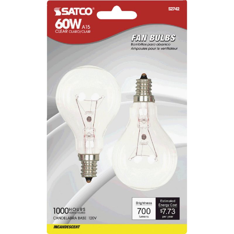 Satco Candelabra A15 Incandescent Ceiling Fan Light Bulb