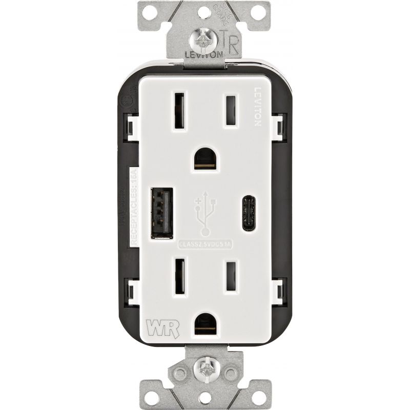 Leviton Weather Resistant USB Charging Outlet White, 15