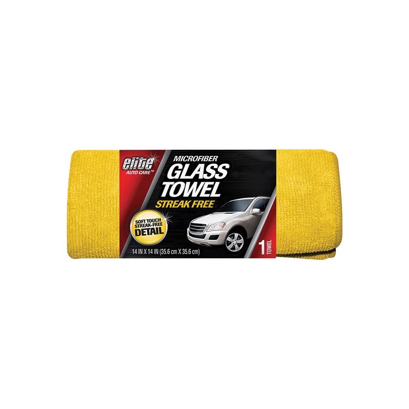 FLP 8904 Glass and Windshield Towel, 14 x 14 in, Microfiber Cloth, Yellow 14 X 14 In, Yellow