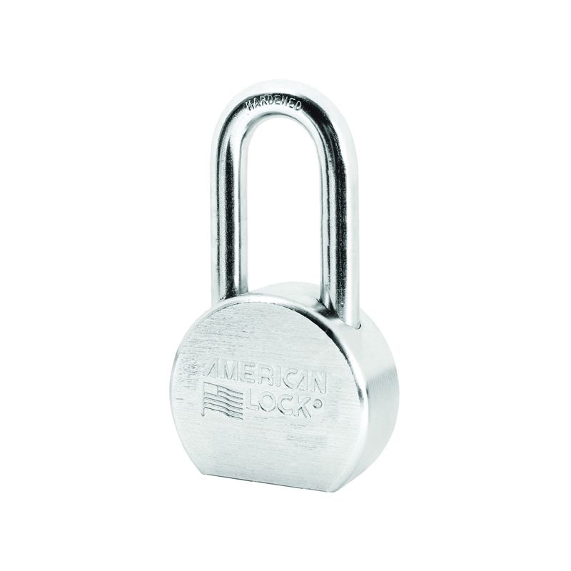 American Lock A701D Padlock, Keyed Different Key, Open Shackle, 7/16 in Dia Shackle, Boron Steel Shackle, Steel Body Silver
