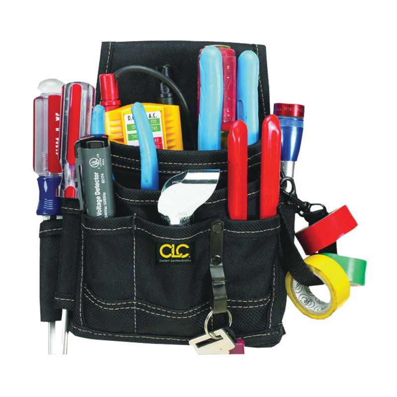 CLC Tool Works Series 1503 Pouch, 9-Pocket, Polyester, Black, 6 in W, 9 in H, 3 in D Black