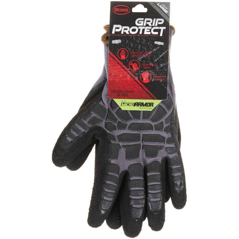 Boss Grip Protect Coated Glove with Micro Armor L, Black &amp; Gray