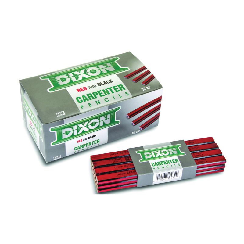 Dixon Ticonderoga 19971 Carpenter Pencil, 7 in L, Wood Barrel, Black/Red Barrel (Pack of 12)