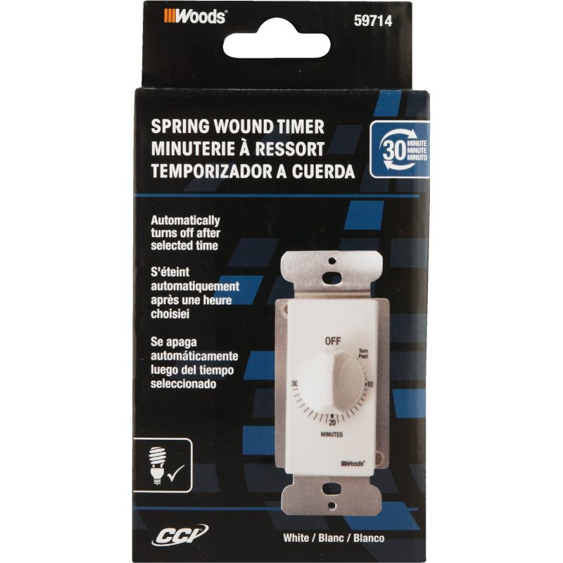 Woods In-Wall 30-Minute Spring-Wound Timer White, Multi