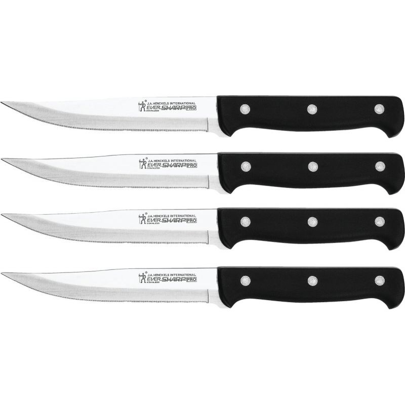 Farberware 4-Piece Full-Tang Triple Rivet 'Never Needs Sharpening'  Stainless Steel Steak Knife Set, Black