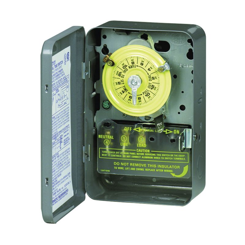Intermatic T101 Mechanical Timer Switch, 40 A, 120 V, 3 W, 24 hr Time Setting, 12 On/Off Cycles Per Day Cycle Gray