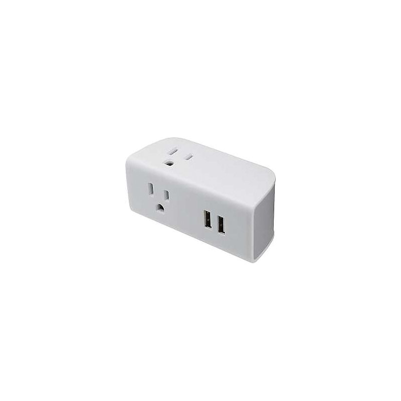 PowerZone ORPBU069 Outlet Tap, 2.4 A, 2-USB Port, 3-Outlet, White White